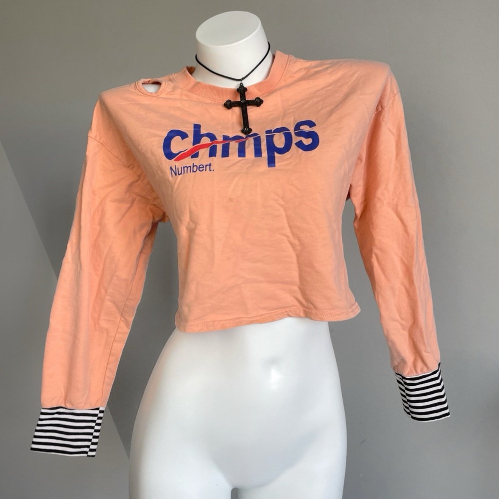 Peach Long Sleeve Striped Cuff Crop Top